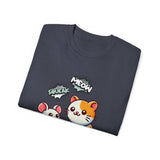 Cute Cat & Mouse Graphic Tee – 'Meow' Cartoon Pet Shirt