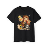 Cute Hedgehog Riding Bike T‑Shirt — Adorable Cartoon Animal Tee (With Teddy)