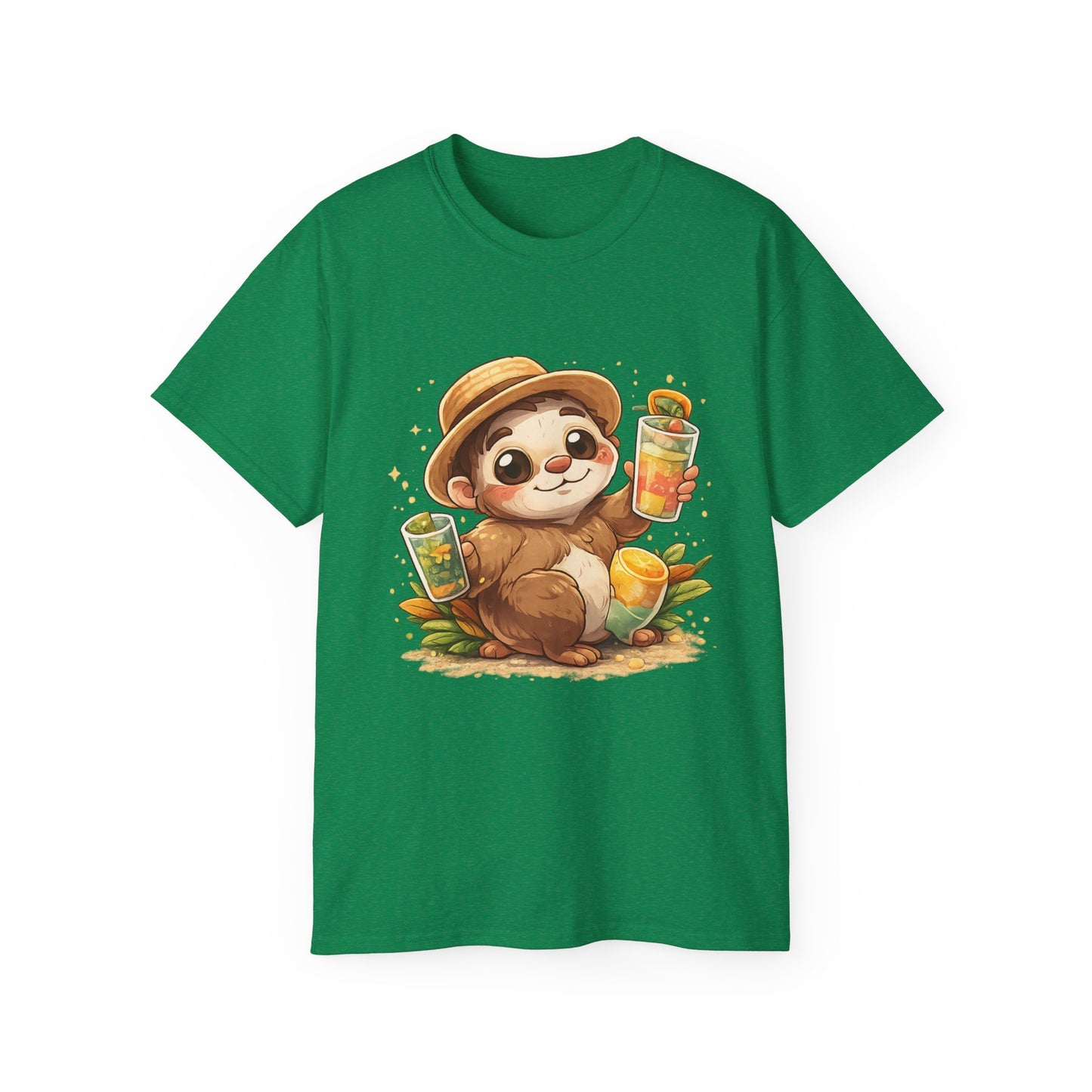 Cute Sloth Summer Tee — Sloth with Bubble Tea & Citrus Illustration Shirt