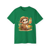 Cute Sloth Summer Tee — Sloth with Bubble Tea & Citrus Illustration Shirt
