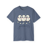 Cute Egg Friends T‑Shirt — "Good Vibes Only" Kawaii Tee
