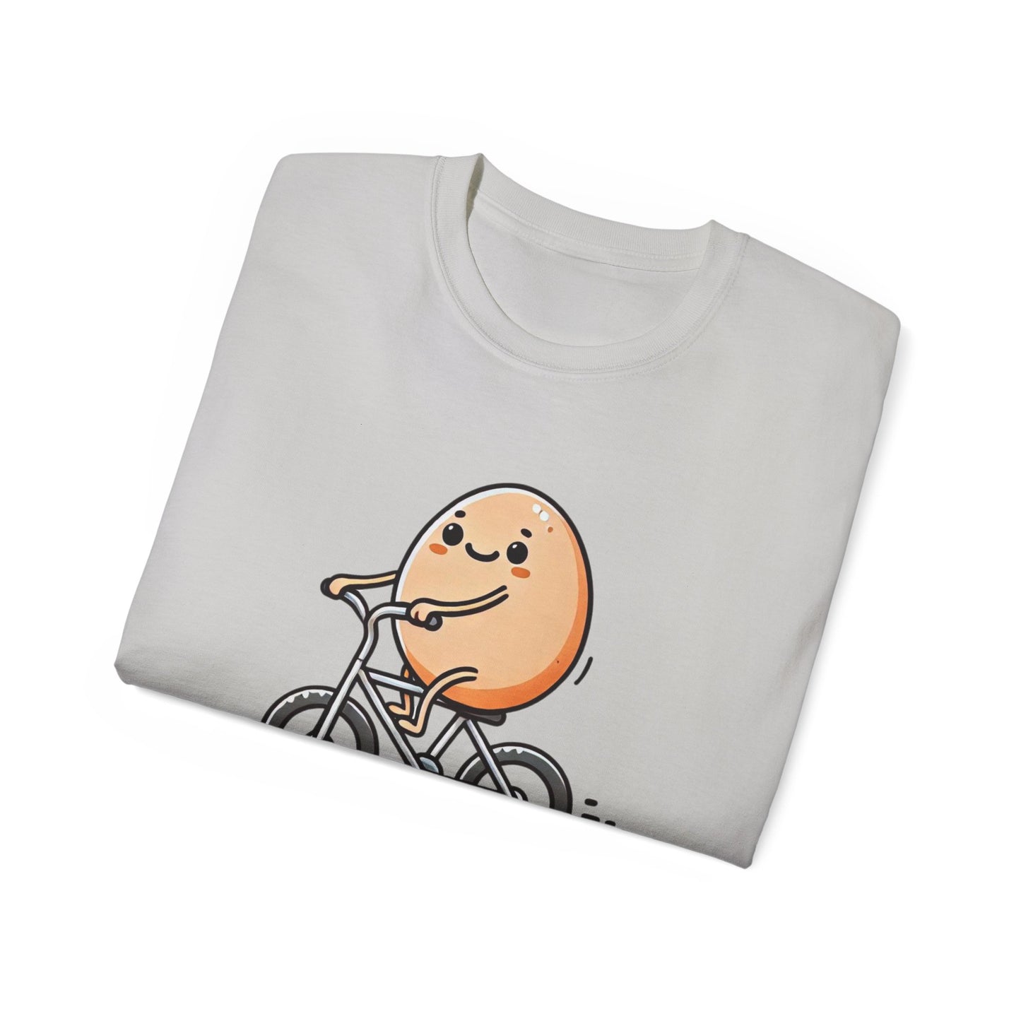 Cute Egg on Bike T-Shirt — “Eggs-tra Ordinary” Funny Cycling Tee