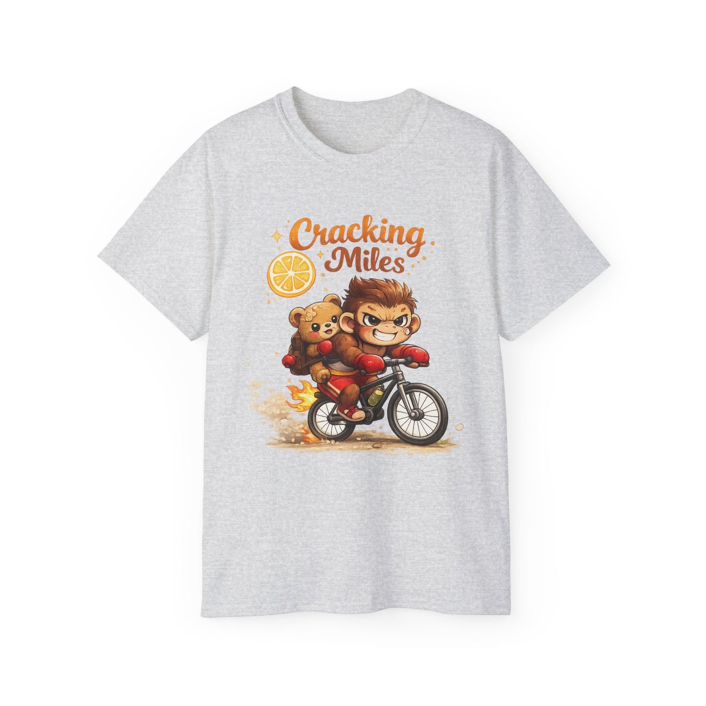 Cracking Miles Monkey Bike Tee — Cute Bear Rider Graphic T-Shirt
