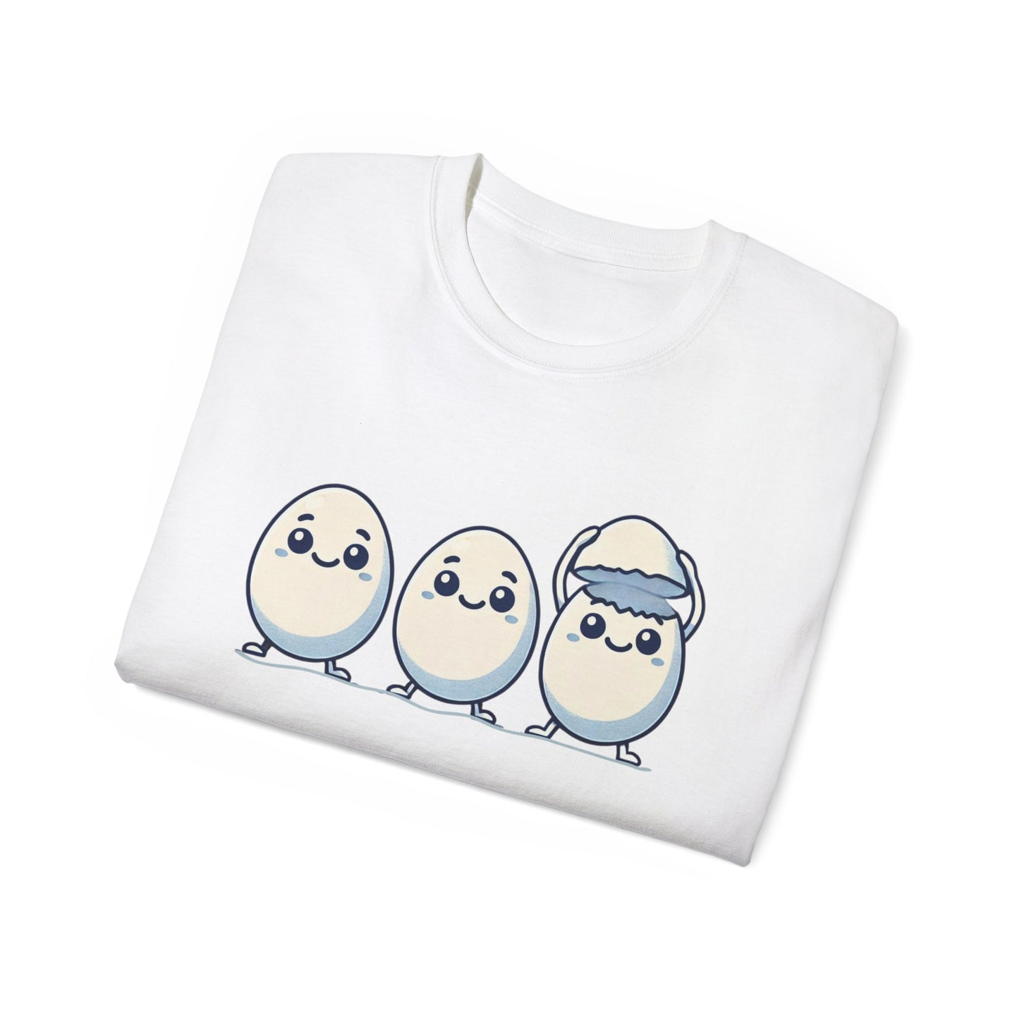 Cute Kawaii Egg Trio Graphic Tee — Adorable Chick Hatching T-Shirt
