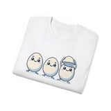 Cute Kawaii Egg Trio Graphic Tee — Adorable Chick Hatching T-Shirt