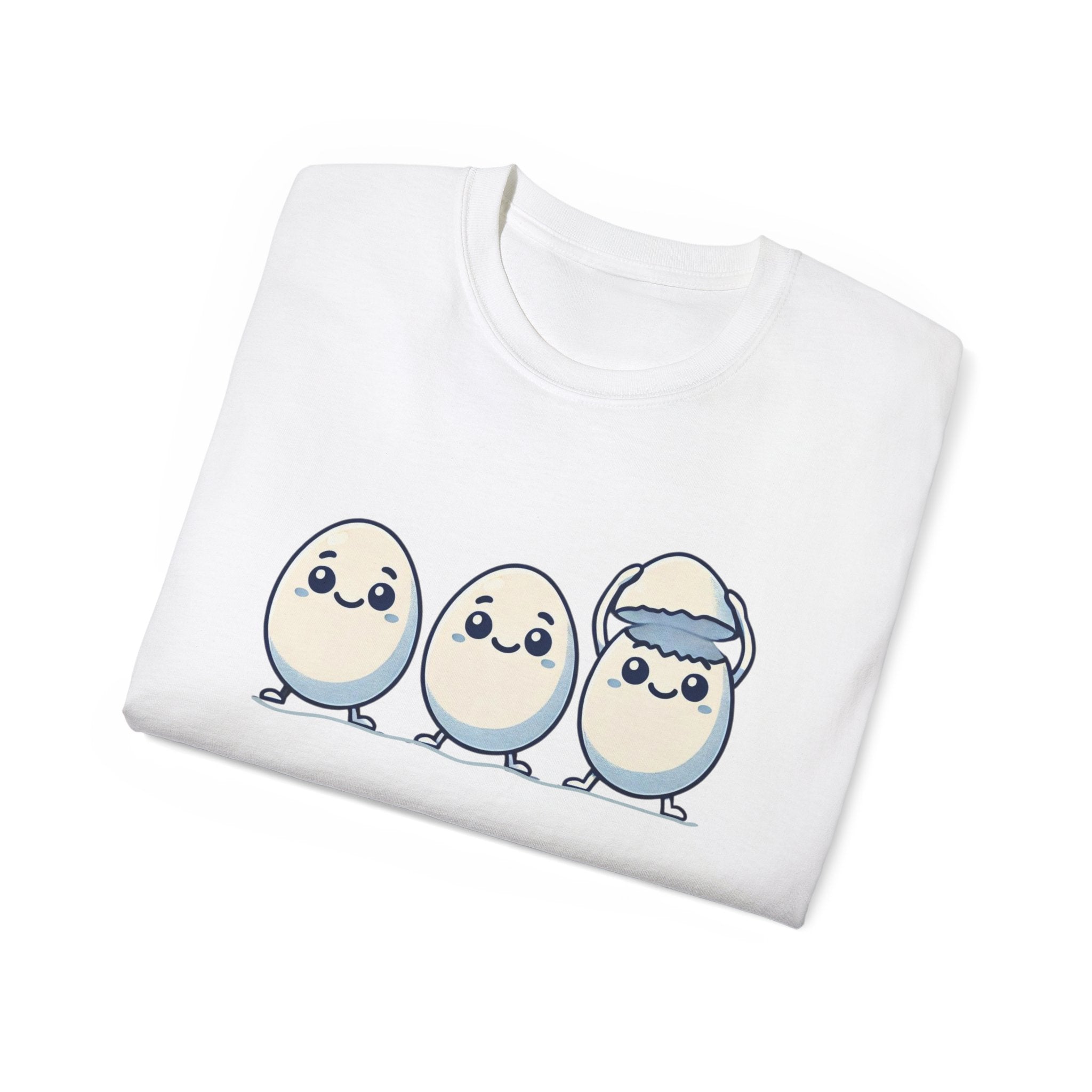 Cute Kawaii Egg Trio Graphic Tee — Adorable Chick Hatching T-Shirt