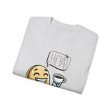 Coffee Bean Cartoon Tee — "Heya!" Cute Morning Coffee T-Shirt