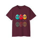 Cute Easter Egg Trio T‑Shirt — Colorful Cartoon Eggs Graphic Tee