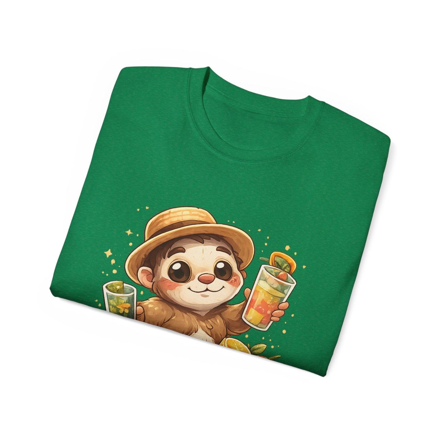 Cute Sloth Summer Tee — Sloth with Bubble Tea & Citrus Illustration Shirt