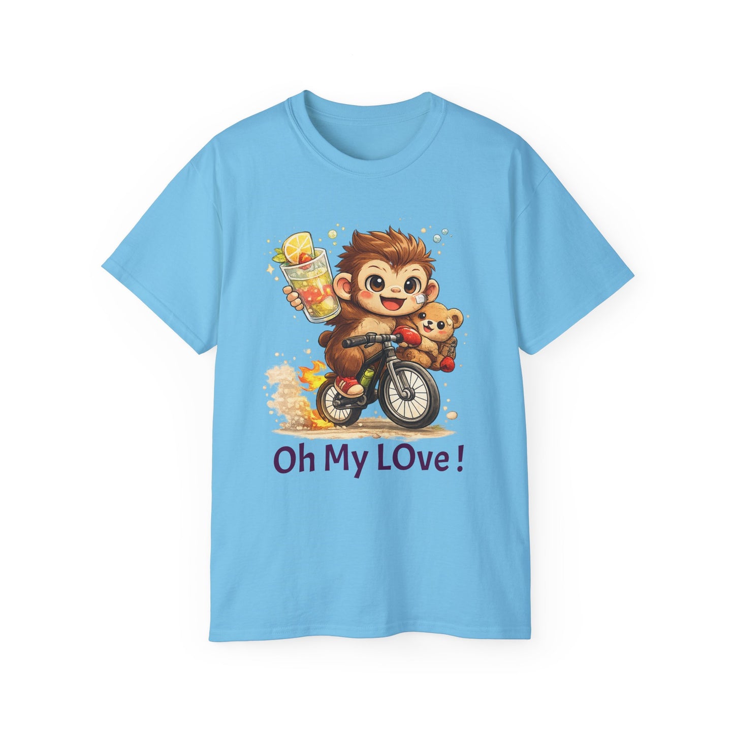 Cute Monkey on Bicycle T‑Shirt — "Oh My Love!" Graphic Tee
