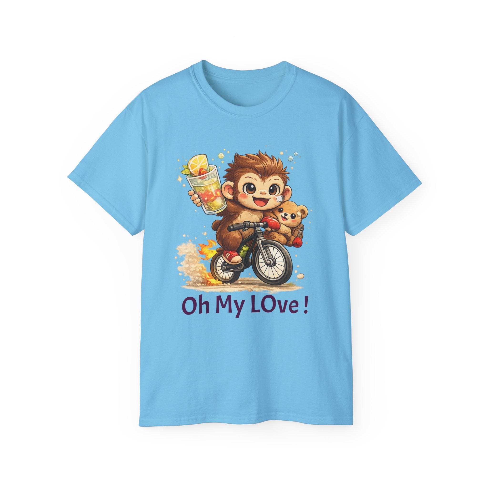Cute Monkey on Bicycle T‑Shirt — "Oh My Love!" Graphic Tee