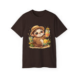 Cute Sloth Summer Tee — Sloth with Bubble Tea & Citrus Illustration Shirt
