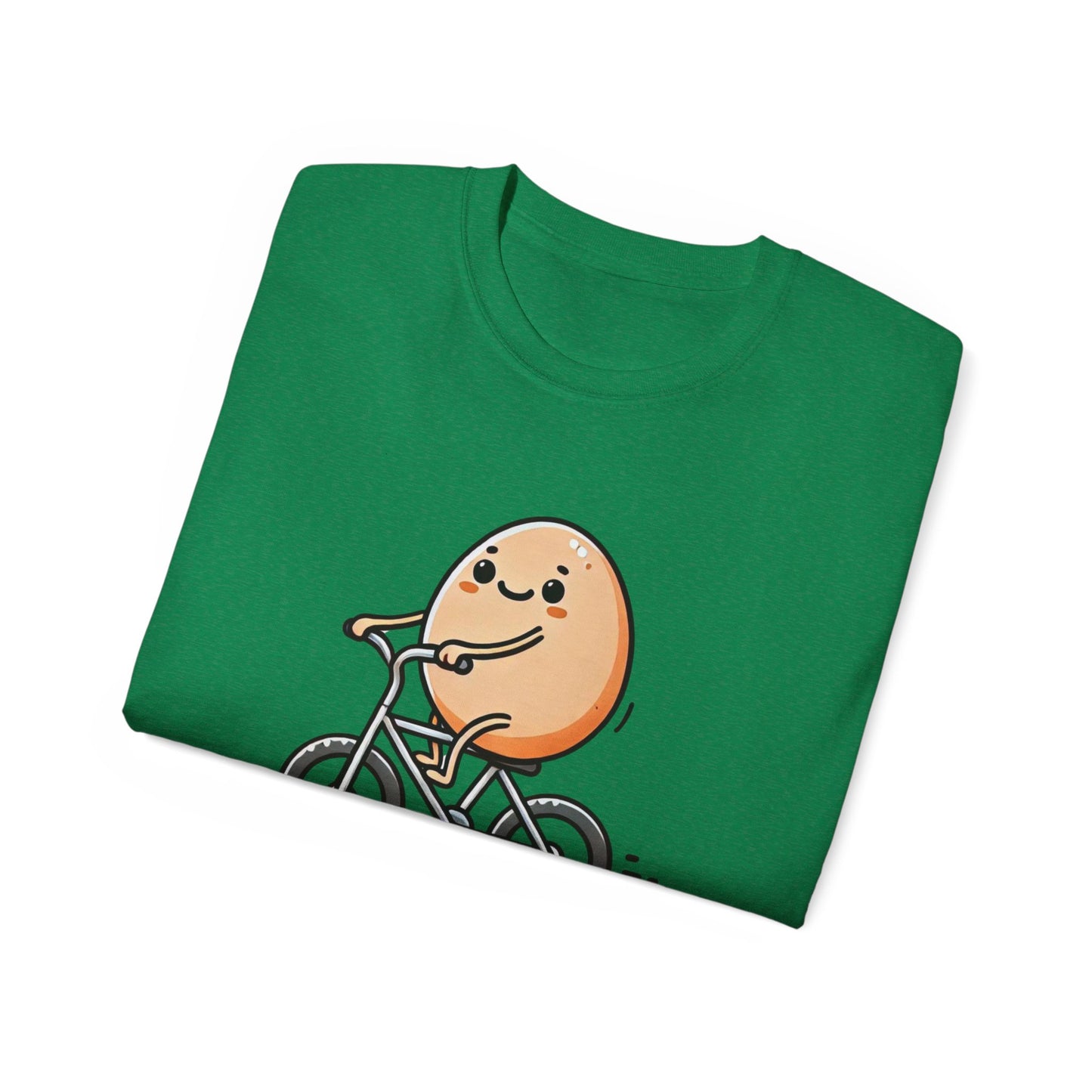 Cute Egg on Bike T-Shirt — “Eggs-tra Ordinary” Funny Cycling Tee