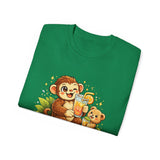 Cute Monkey & Puppy Orange Juice T-Shirt — Playful Tropical Animal Tee
