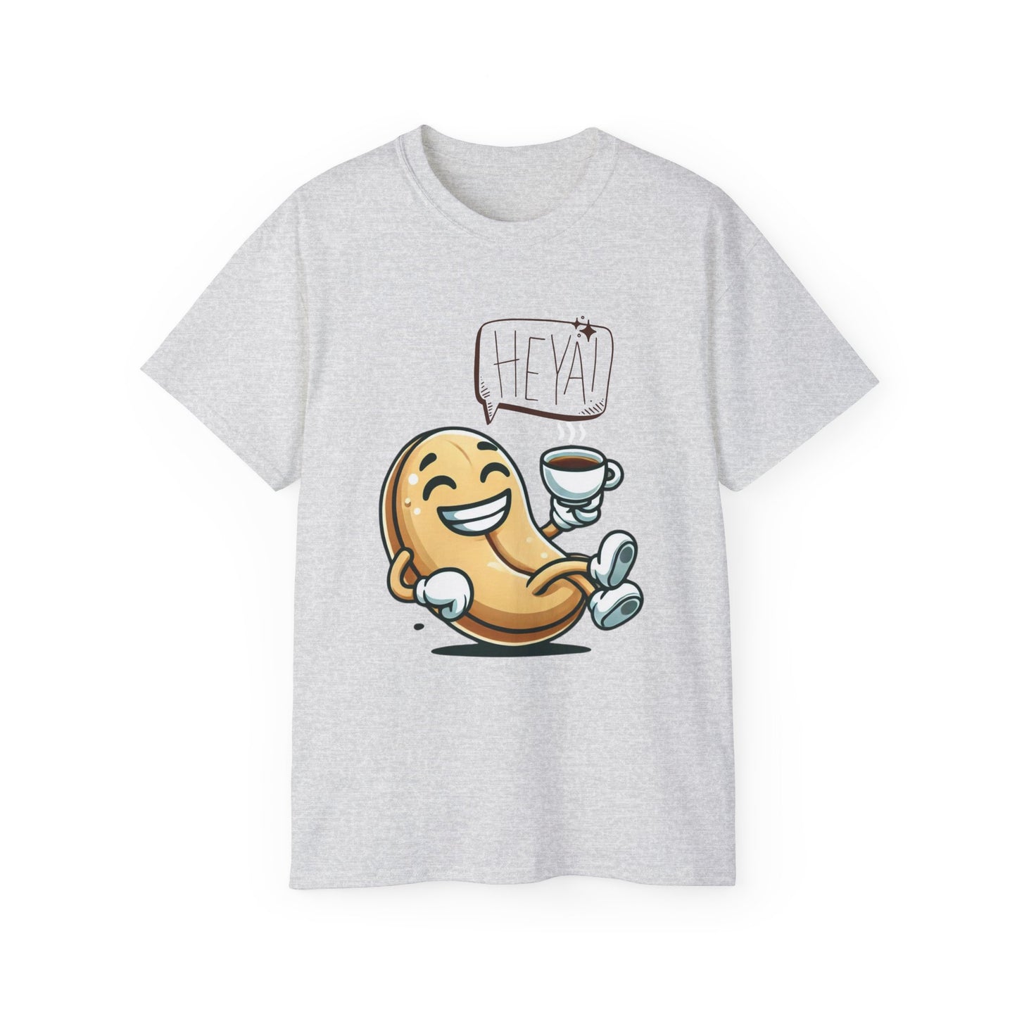 Coffee Bean Cartoon Tee — "Heya!" Cute Morning Coffee T-Shirt