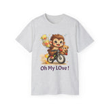 Cute Monkey on Bicycle T‑Shirt — "Oh My Love!" Graphic Tee