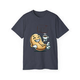 Coffee Bean Cartoon Tee — "Heya!" Cute Morning Coffee T-Shirt