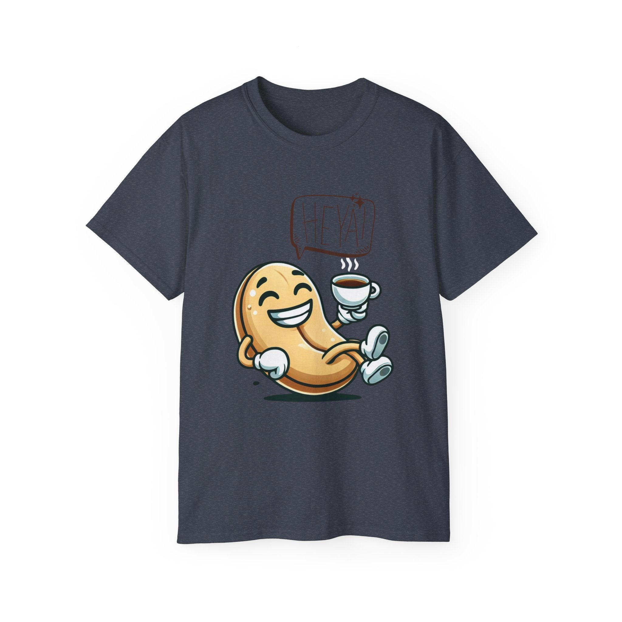 Coffee Bean Cartoon Tee — "Heya!" Cute Morning Coffee T-Shirt