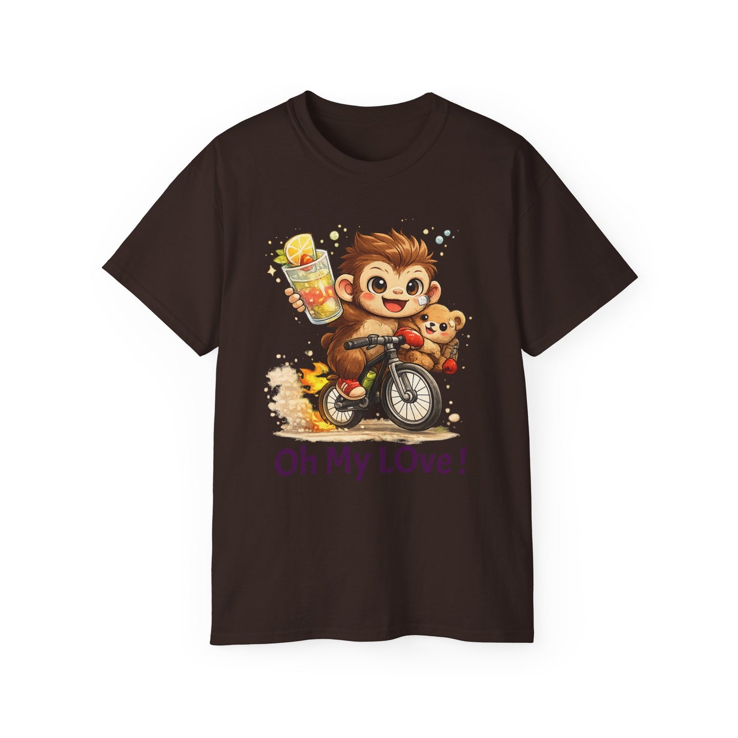 Cute Monkey on Bicycle T‑Shirt — "Oh My Love!" Graphic Tee