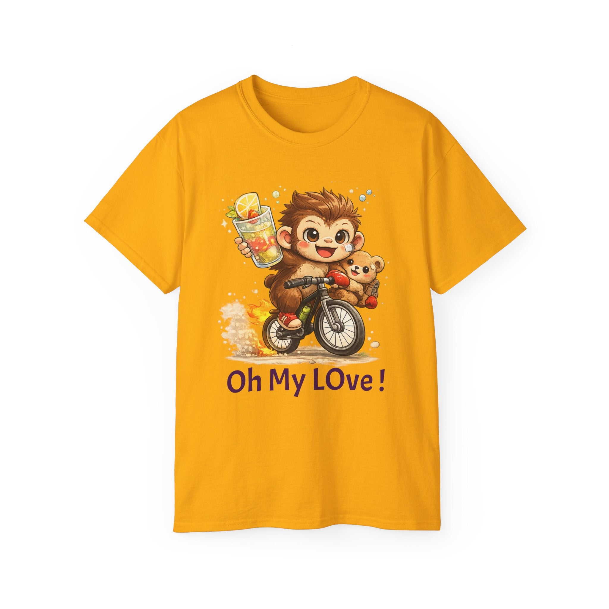 Cute Monkey on Bicycle T‑Shirt — "Oh My Love!" Graphic Tee