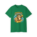 Powered by Bananas Tee — Cute Surfing Monkey & Teddy Graphic Shirt