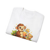Cute Monkey & Puppy Orange Juice T-Shirt — Playful Tropical Animal Tee