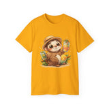 Cute Sloth Summer Tee — Sloth with Bubble Tea & Citrus Illustration Shirt