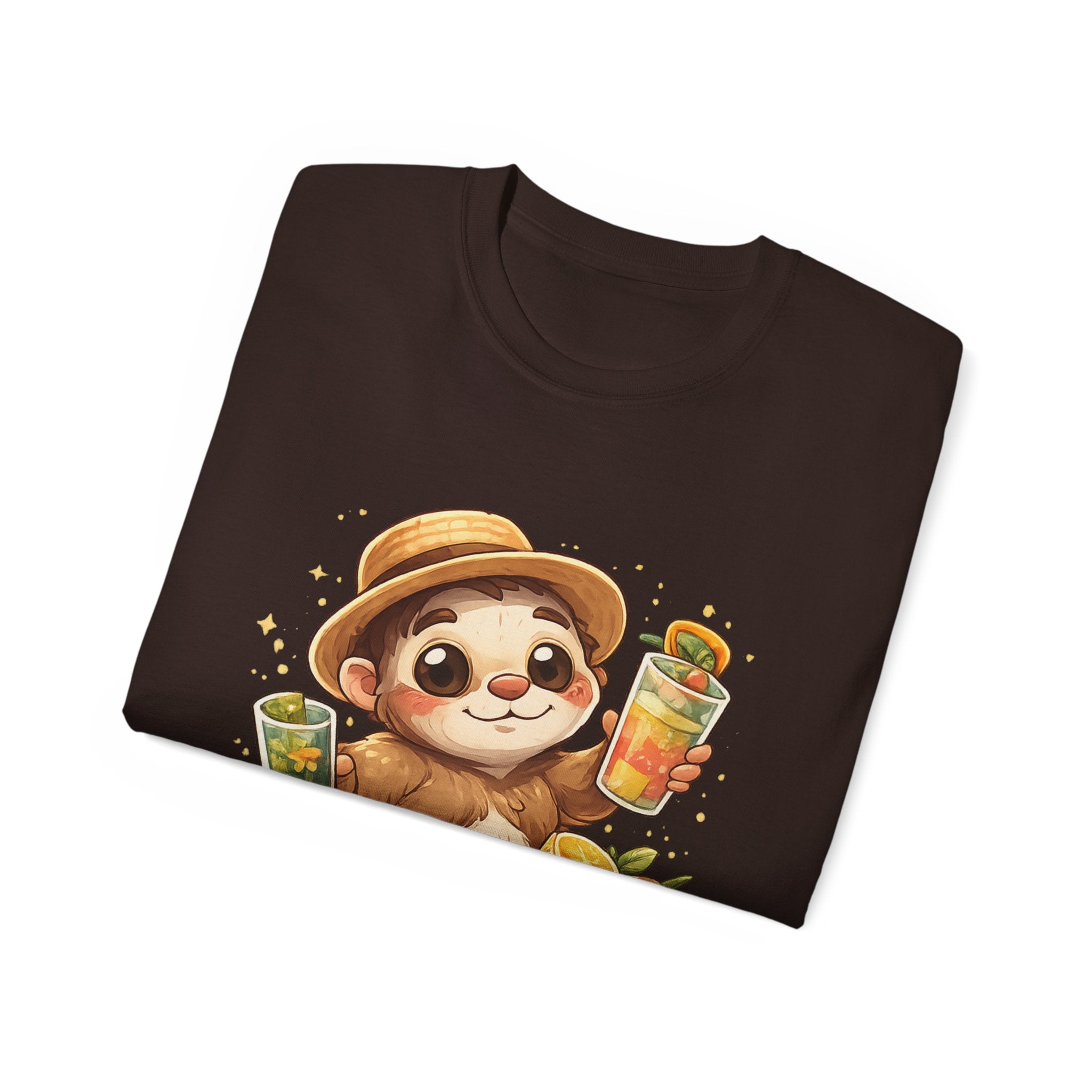 Cute Sloth Summer Tee — Sloth with Bubble Tea & Citrus Illustration Shirt