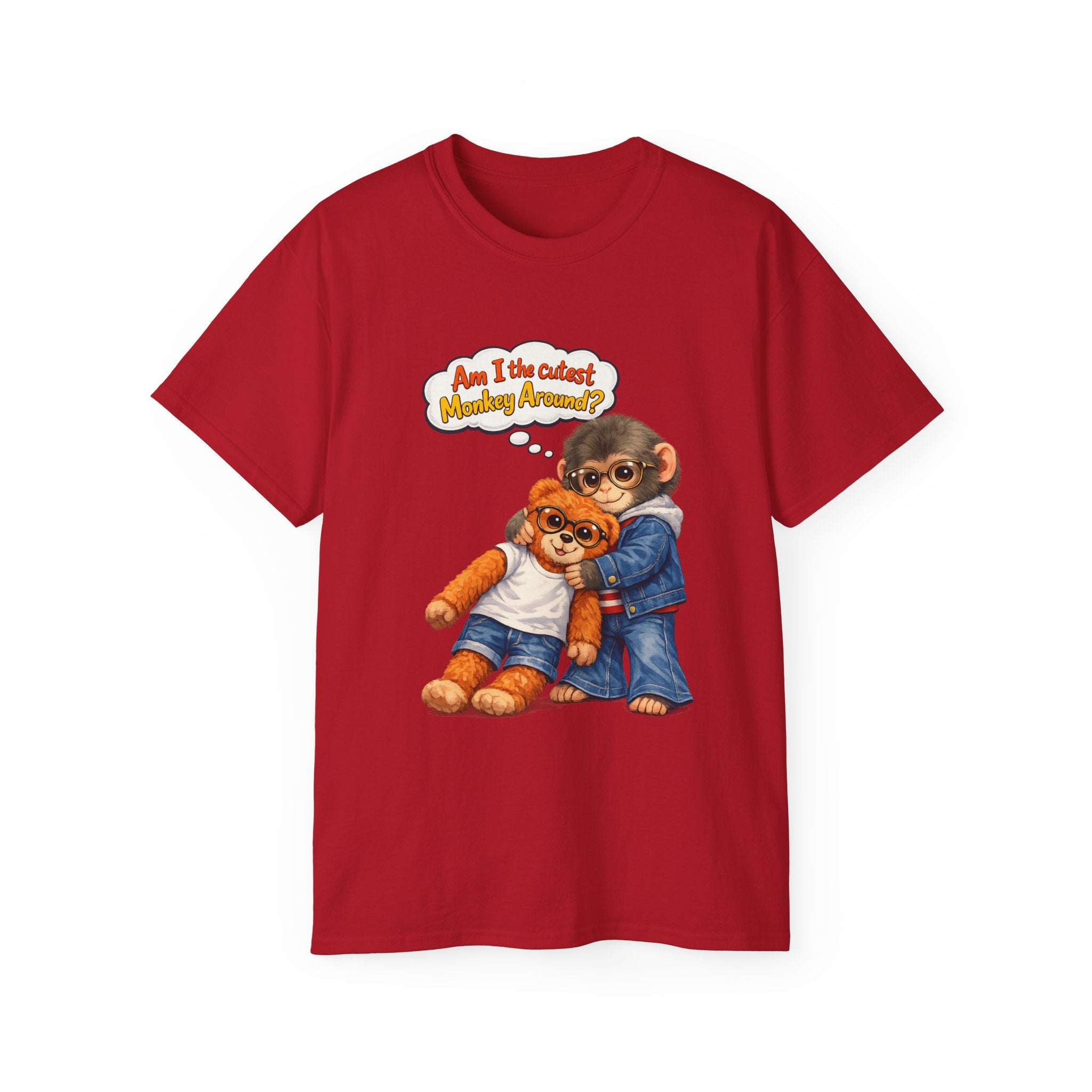 T-Shirt — 'Am I the Cutest Monkey Around?' Cute Monkey & Teddy Graphic Tee