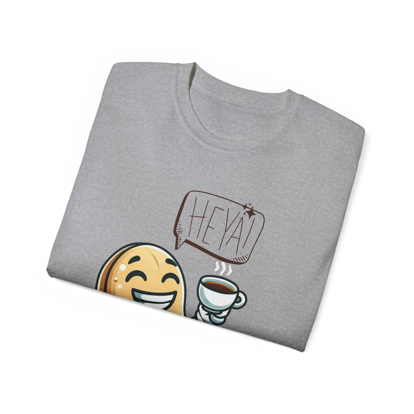 Coffee Bean Cartoon Tee — "Heya!" Cute Morning Coffee T-Shirt