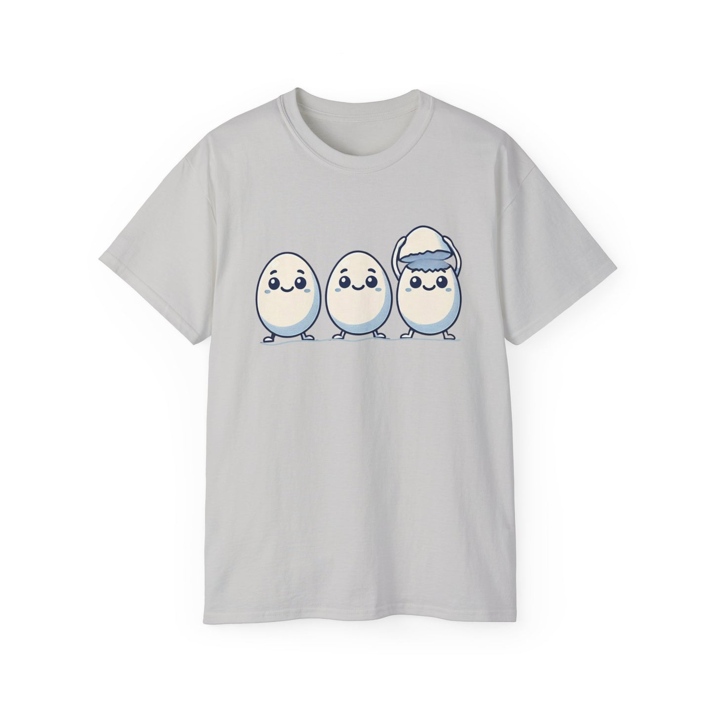 Cute Kawaii Egg Trio Graphic Tee — Adorable Chick Hatching T-Shirt