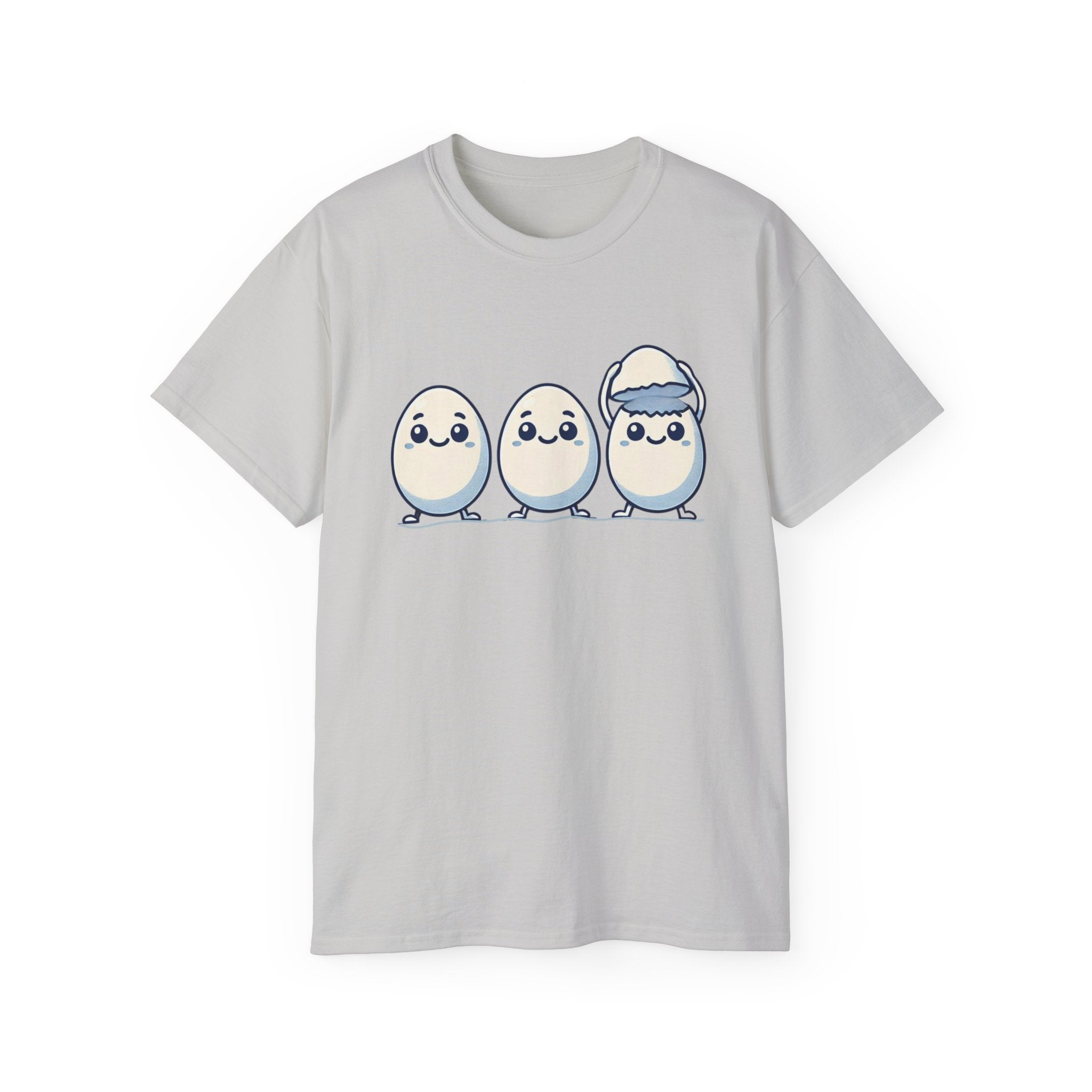 Cute Kawaii Egg Trio Graphic Tee — Adorable Chick Hatching T-Shirt