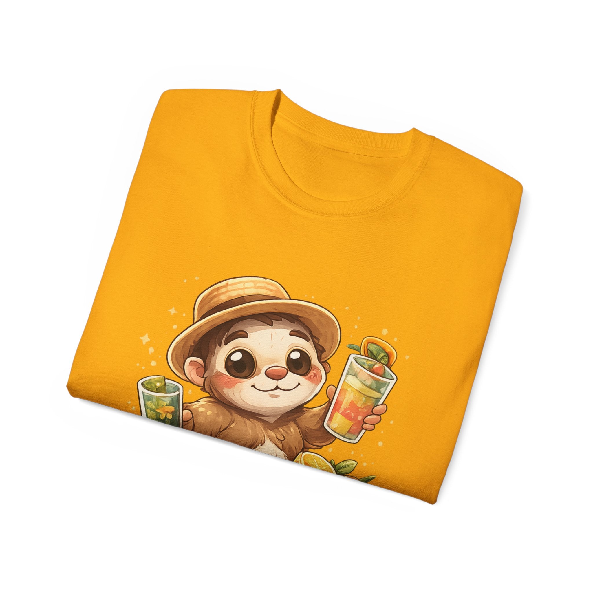 Cute Sloth Summer Tee — Sloth with Bubble Tea & Citrus Illustration Shirt