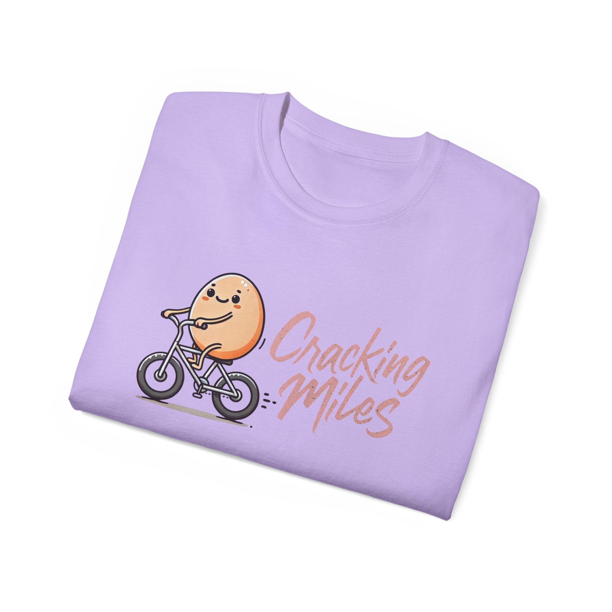 Cracking Miles Cycling T‑Shirt — Cute Egg Biker Tee