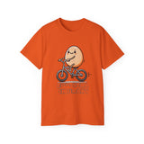 Cute Egg on Bike T-Shirt — “Eggs-tra Ordinary” Funny Cycling Tee