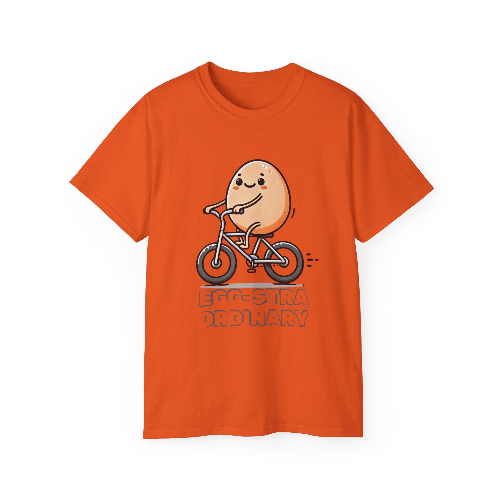 Cute Egg on Bike T-Shirt — “Eggs-tra Ordinary” Funny Cycling Tee
