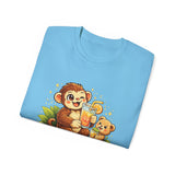 Cute Monkey & Puppy Orange Juice T-Shirt — Playful Tropical Animal Tee