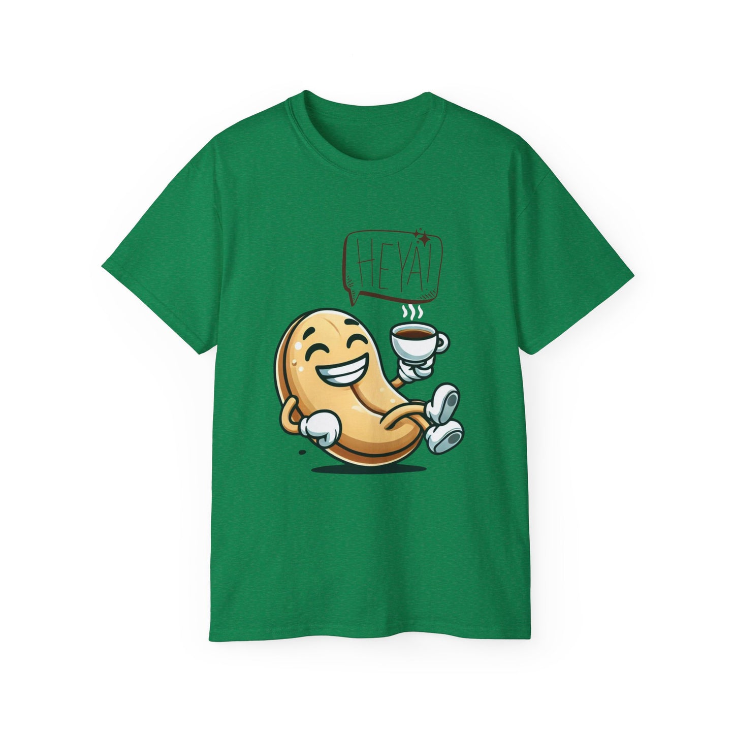 Coffee Bean Cartoon Tee — "Heya!" Cute Morning Coffee T-Shirt