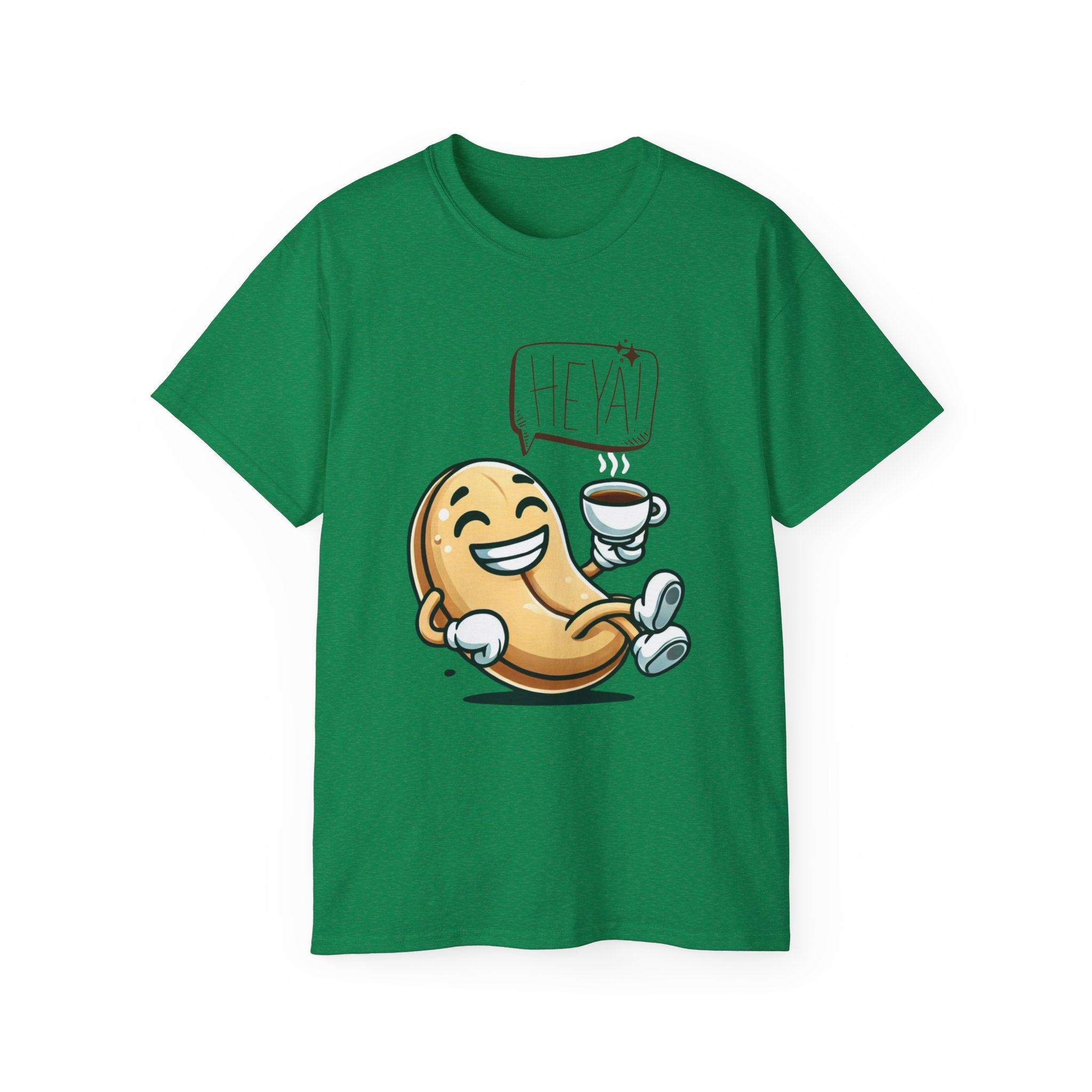 Coffee Bean Cartoon Tee — "Heya!" Cute Morning Coffee T-Shirt