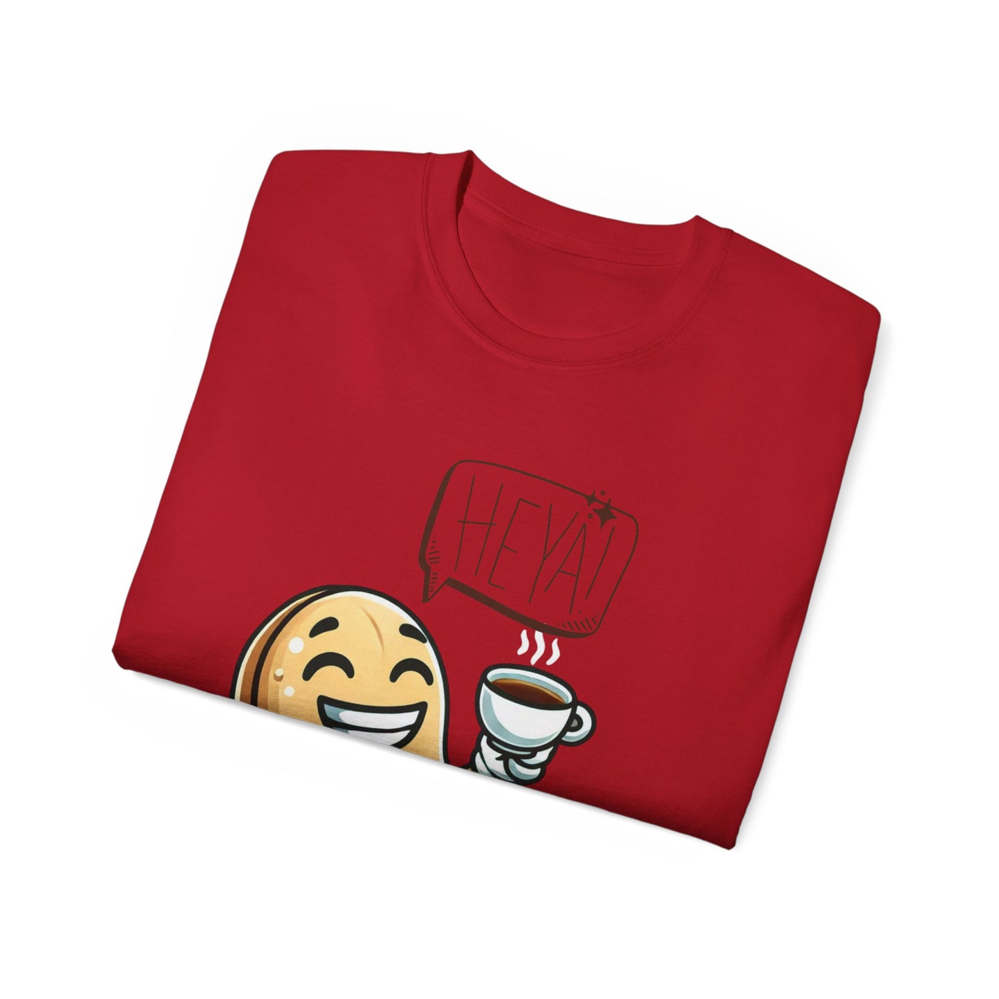 Coffee Bean Cartoon Tee — "Heya!" Cute Morning Coffee T-Shirt