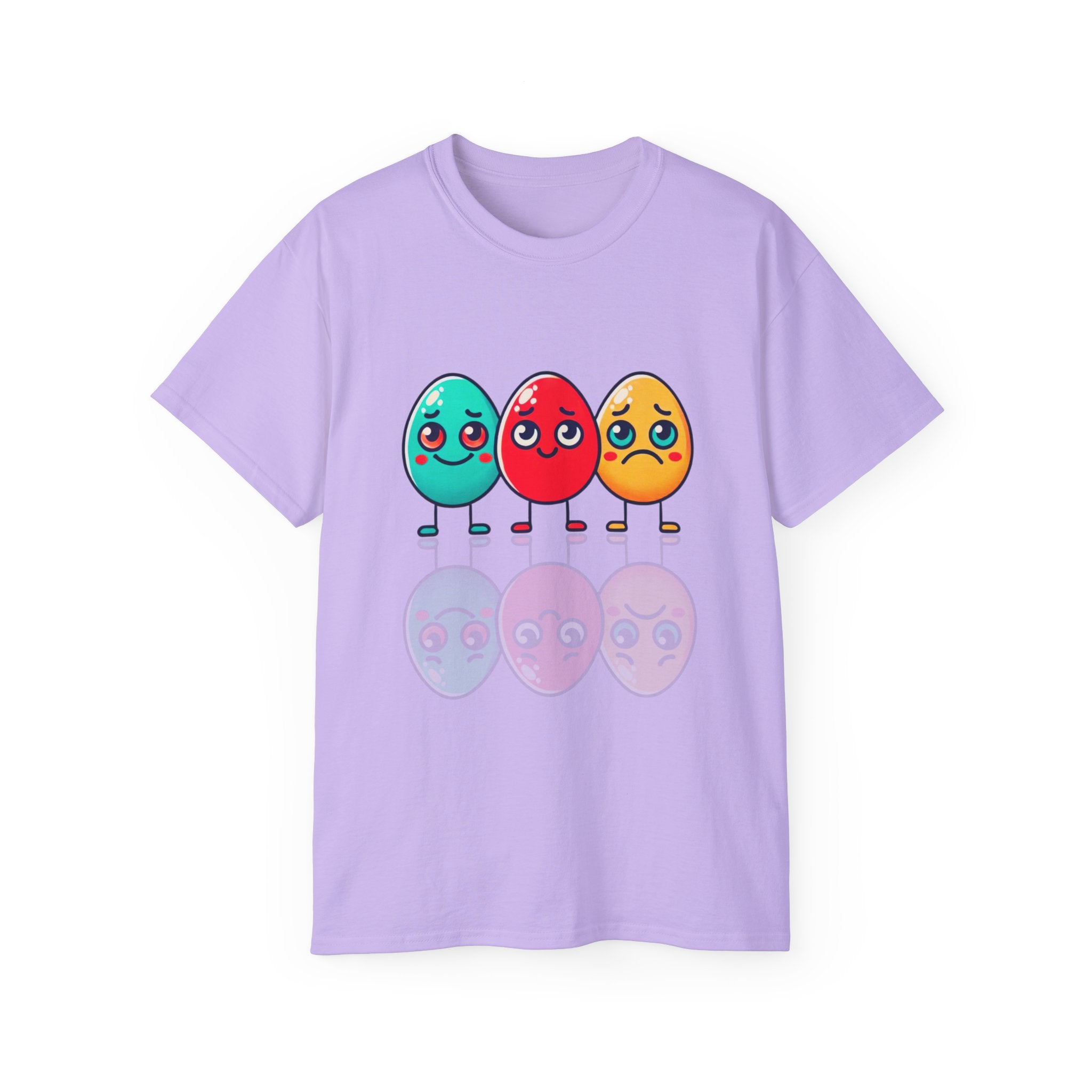 Cute Easter Egg Trio T‑Shirt — Colorful Cartoon Eggs Graphic Tee