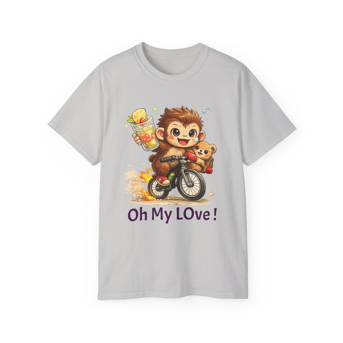 Cute Monkey on Bicycle T‑Shirt — "Oh My Love!" Graphic Tee