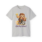 Cute Monkey on Bicycle T‑Shirt — "Oh My Love!" Graphic Tee