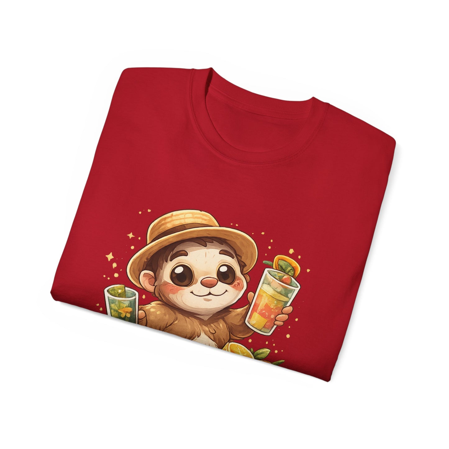 Cute Sloth Summer Tee — Sloth with Bubble Tea & Citrus Illustration Shirt