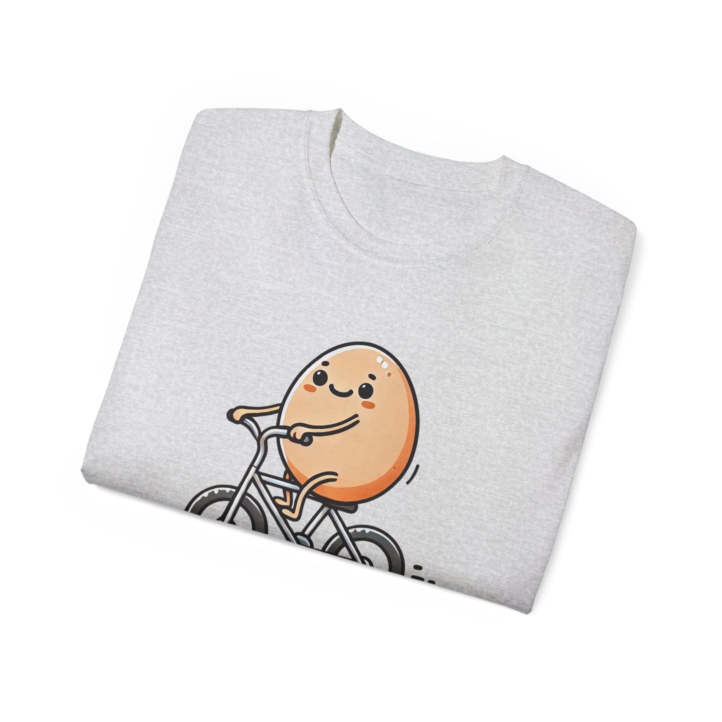 Cute Egg on Bike T-Shirt — “Eggs-tra Ordinary” Funny Cycling Tee