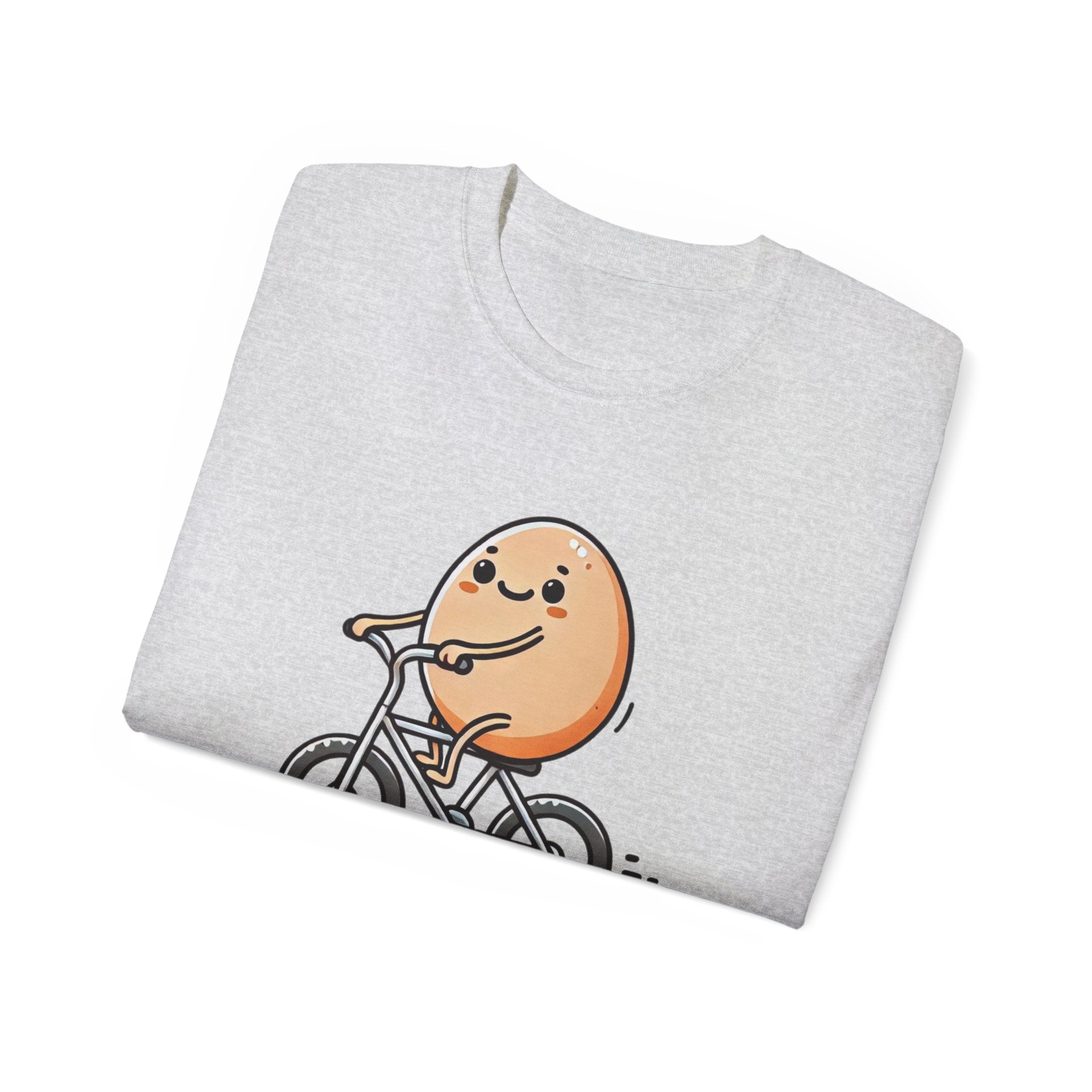 Cute Egg on Bike T-Shirt — “Eggs-tra Ordinary” Funny Cycling Tee