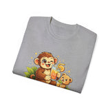 Cute Monkey & Puppy Orange Juice T-Shirt — Playful Tropical Animal Tee