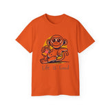 Life Is Good Monkey T‑Shirt — Cute Cartoon Monkey Drinking Juice Tee
