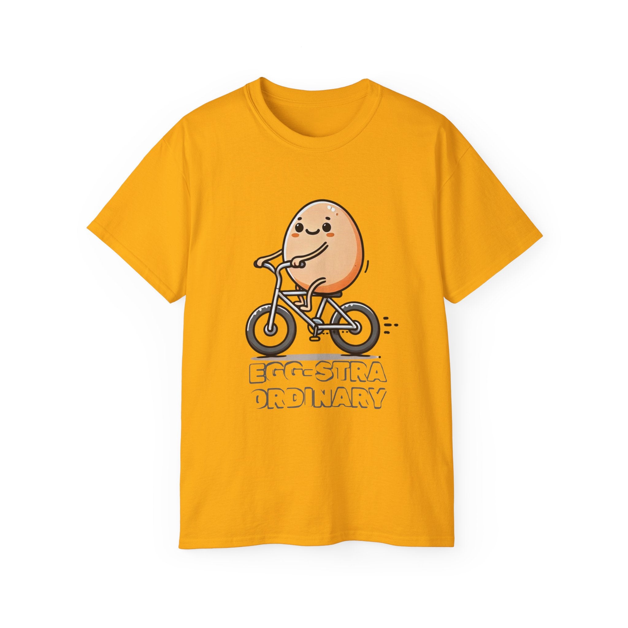 Cute Egg on Bike T-Shirt — “Eggs-tra Ordinary” Funny Cycling Tee