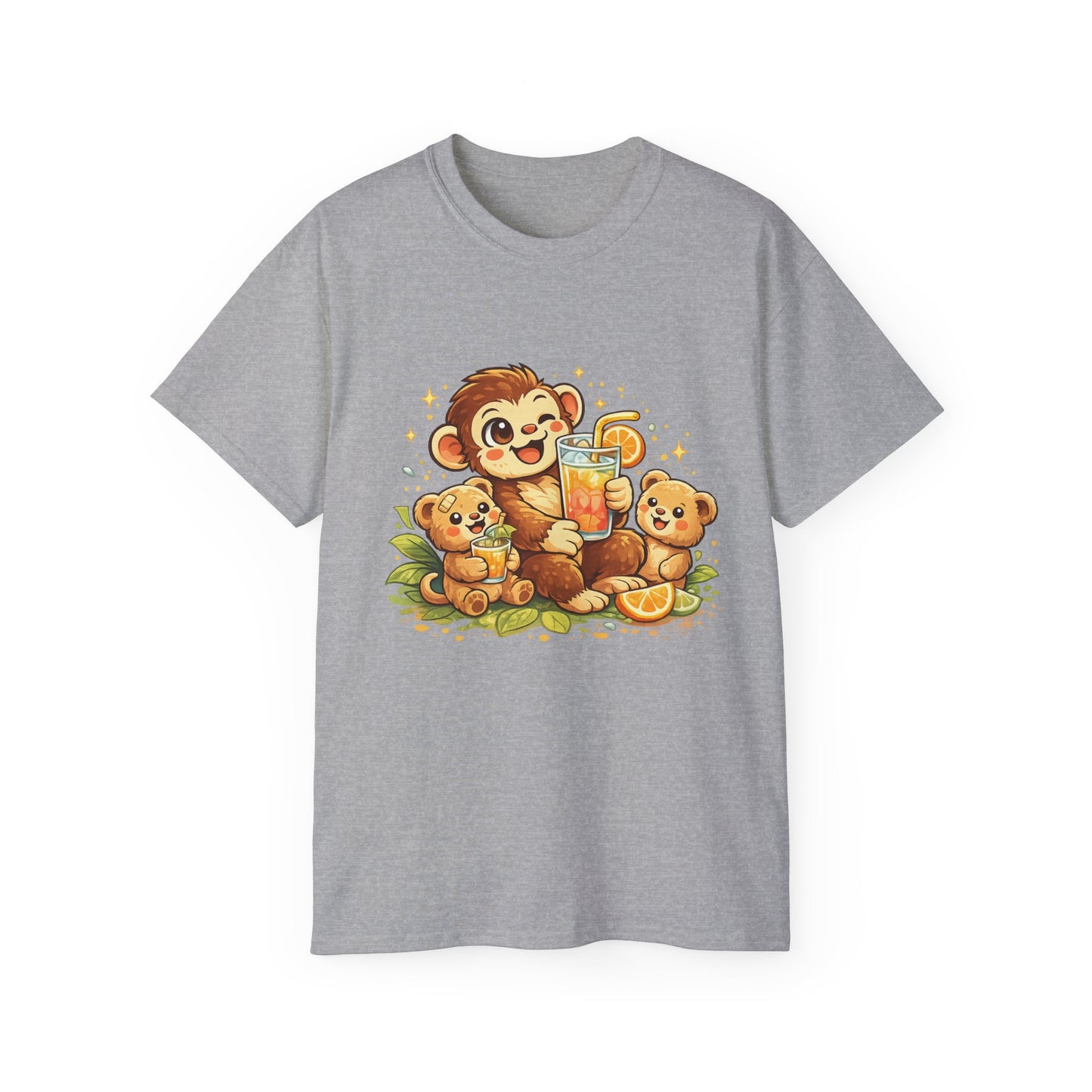 Cute Monkey Family Orange Juice T‑Shirt — Playful Tropical Kids Tee